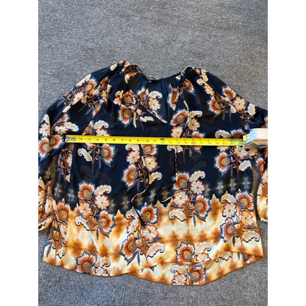Liverpool Los Angeles Floral Peasant Blouse Navy Multi – Size Large - Picture 7 of 12